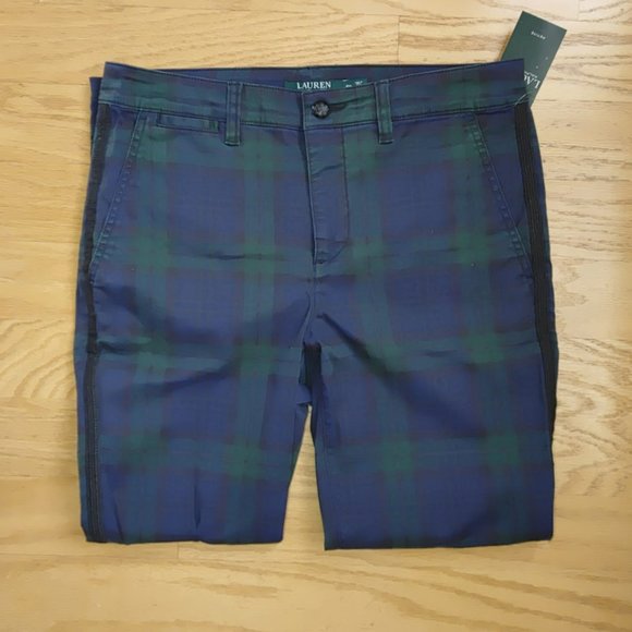 NWT LAUREN RALPH LAUREN Navy Green Tartan Plaid Cotton Casual Pants. 6 - Picture 4 of 7